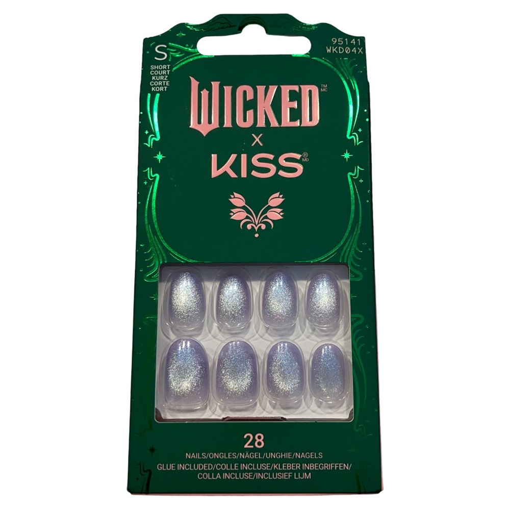 3/$15 Wicked x Kiss Press-On Nails 28 Count Short Length Iridescent Glitter NWT